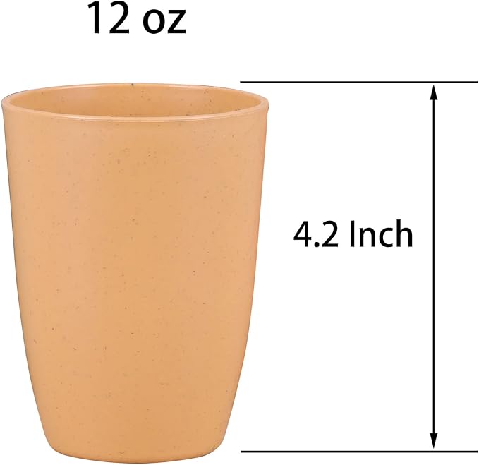 LuckyZone Wheat Straw Unbreakable Cup - 12 oz Reusable Drinking Glasses Sets for Kitchen, Home - Dishwasher Safe Tumbler - BPA Free & Eco-Friendly (12Pcs/6Color)