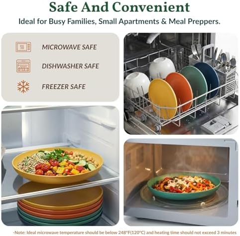 Homienly Deep Dinner Plates Set of 8 Alternative for Plastic Plates Microwave and Dishwasher Safe Wheat Straw Plates for Kitchen Unbreakable Kids Plate Set with 4 Colors (Classic Bright, 9 inch)
