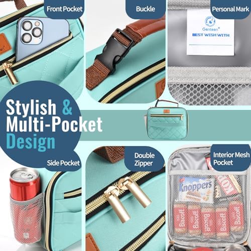 Genteen Lunch Box for Kids, Boys - Insulated Small LunchBox Reusable, Zip Closure & Buckle Handle, Portable Cooler for Work, School, Travel (Light Green)