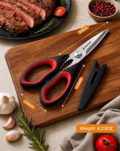 Astercook Kitchen Scissors, 3-Pack Heavy Duty Kitchen Shears with Stainless Steel Blades for Meat, Poultry, Herbs, Vegetables and Packaging, Dishwasher Safe