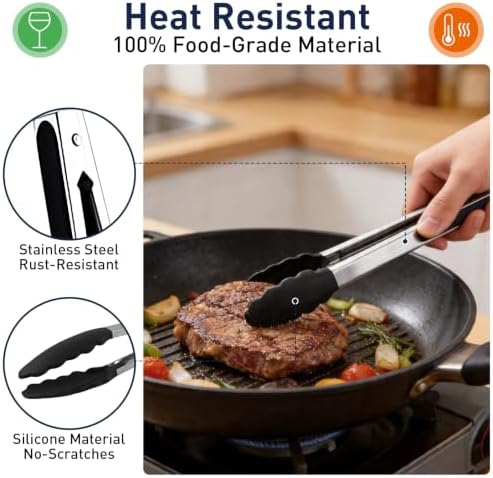 2 Pack Kitchen Tongs & 1 Shovel Clamp both with Silicone Tips,9 In
