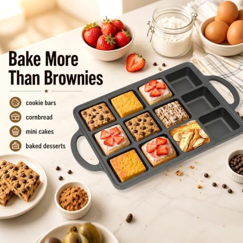 Flavehc 2Pack Cast Iron Brownie Pan with Dividers Individual 12 Cup Cavity Cast Iron Baking Pan for Brownies Square Muffin Pans Molds