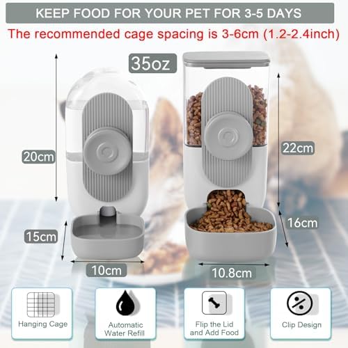 Lemtrflo Rabbit Feeder, Bunny Water Bottle Dispenser, Pet Cage Food Bowl