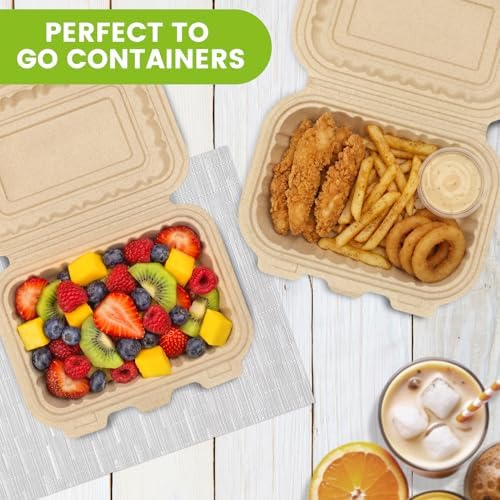 Clamshell Take Out Food Containers,50 Pack-16oz Disposable Meal Prep Containers Durable To Go Containers for Pasta Salad Snacks Taco Chinese Food Restaurants Made of Natural Rice Husk 7"X6"X2"