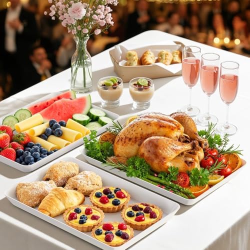 Serving Trays, Serving Platter, Plastic Trays, 4-Pack, White