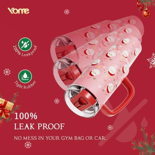 YOME DetaClean 40oz Christmas Tumbler with Handle and Flip Straw for Women | 100% Disassemblable Lid | Stainless Steel Insulated Water Bottle | 100% Leak Proof | Keeps Drinks Cold