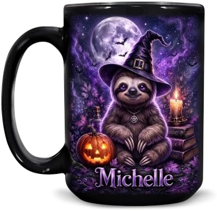 Hyturtle Personalized Halloween Sloth Mug, Custom Name Gift for Women