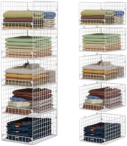 5-Tier Stackable Closet Storage Shelves, Closet Organizers and Storage Basket, Foldable & Stackable Closet Organizers for Closet System, Space-Saving Closet Shelf for Home ,White(Patent No. 30022416)