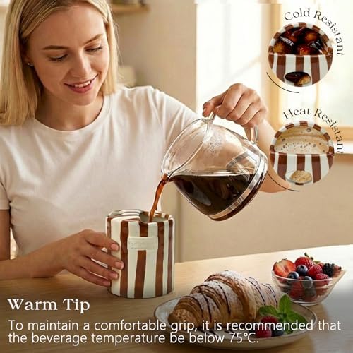 Ceramic Coffee Mug with Half Lid 12oz, Retro Striped