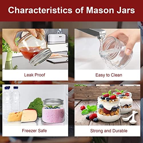 Glass Mason Jars, 8oz Regular Mouth Canning Jar with Airtight Lids, 8 Pack