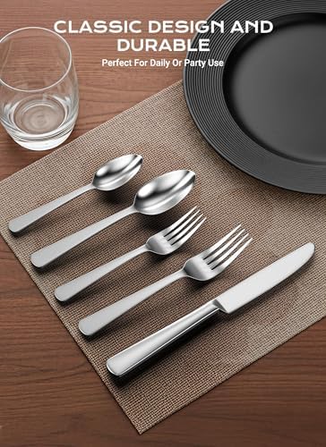 20-Piece Flatware Sets, Silverware Set for 4, Durable Stainless Steel Tableware in Ergonomic Design Size and Weight, Kitchen Utensils Set with Steak Knives, Rust-proof, Dishwasher Safe