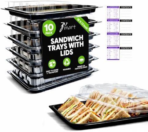10 Pack Catering Trays with Lid – 18" Serving Trays with Lids - Reusable Serving Platter With Lid for Catering, Buffet, Picnics & Events – Party Trays With Lids (18x 12.20 x 2.95 inch)