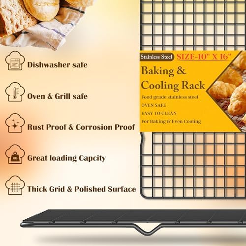 2 PCS Cooling Racks for Cooking and Baking, 10" x 16", Black