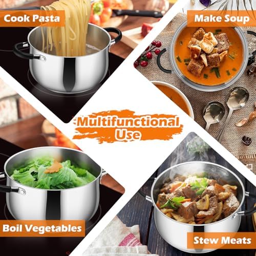 P&P CHEF 4 Quart Stainless Steel Stock Pot, Cooking Pot with Visible Lid