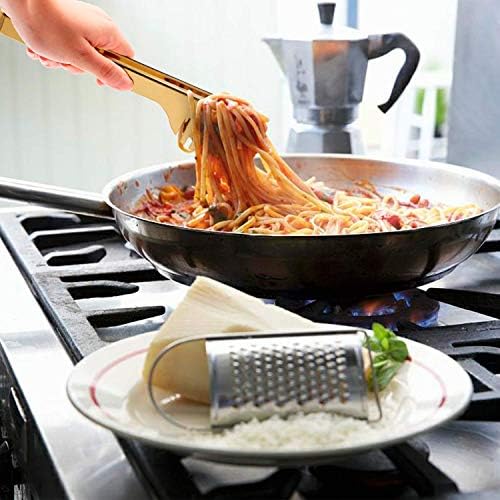 2-Pack Stainless Steel Gold Salad Tongs, Non-slip & Easy Grip Smart Locking Clip Handy Utensil for Cooking, Serving, Barbecue, Buffet, Salad, Ice, Oven (9.5 Inch)