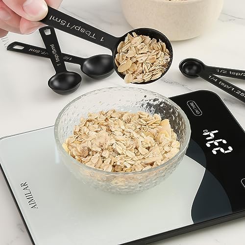 Stainless Steel Measuring Spoons Set of 5, Metal Measuring Cups for Liquid/Food/Kitchen/Baking (Black)