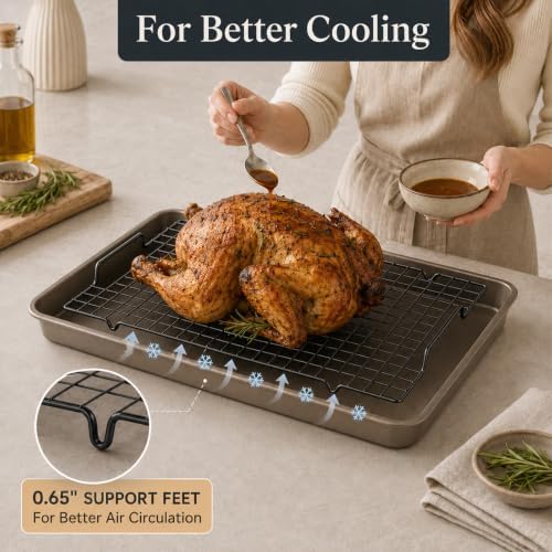 4 Pack Heavy-Duty Wire Cooking Rack Baking Racks with Handle 14.1" x 10.7"
