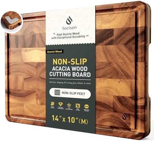 End Grain Cutting Board for Kitchen with Non-slip Feet, Acacia Wood