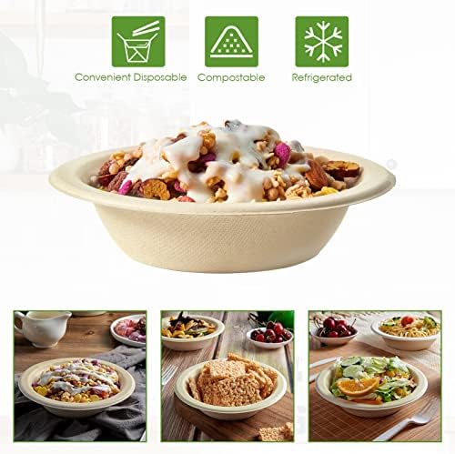 Vplus 500 Pack 12 OZ Compostable Paper Bowls, Bagasse Bowls Bulk，Nature