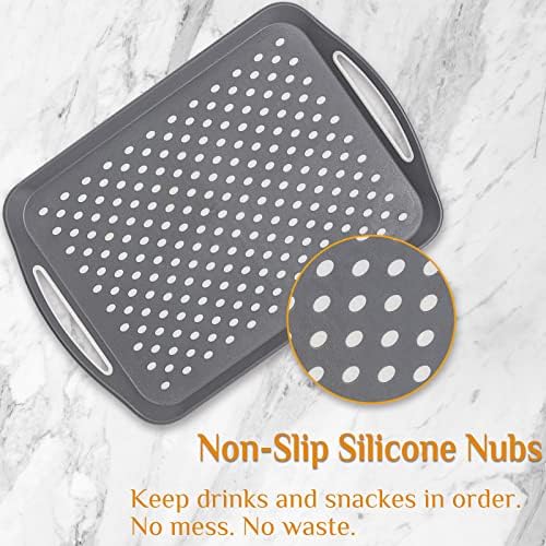 17.7" x 12.5" Anti-Slip Serving Trays with Handles, 3 Pcs X-Large Rectangular Food Serving Tray for Lap, Food Trays for Eating on Couch, Reusable and Durable, Grey