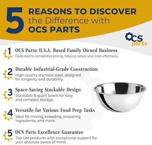 OCS Parts 2-Pack 8 Quart Mixing Bowls |13.25-Inch Stainless Steel Bowls