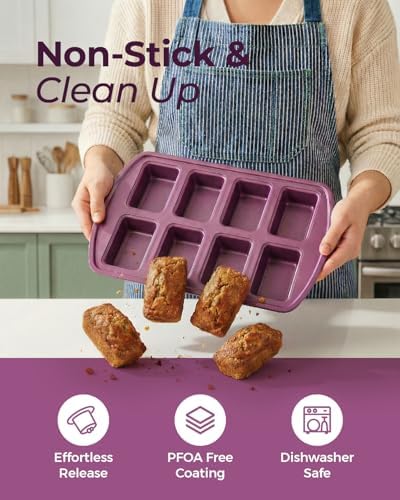 CARTMAN 2-Pack 8-Cavity Mini Loaf Pans, Carbon Steel Bread Pan Set, Purple