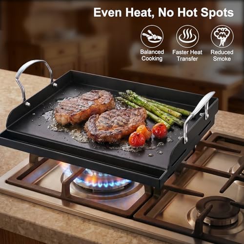 Cast Iron Griddle for Gas Grill with 5-Piece Griddle Tool Kit, 17" x 13"