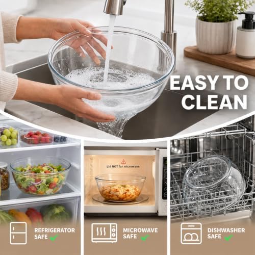 6.3 Quart Large Glass Mixing Bowl with Covers&Serving Utensils