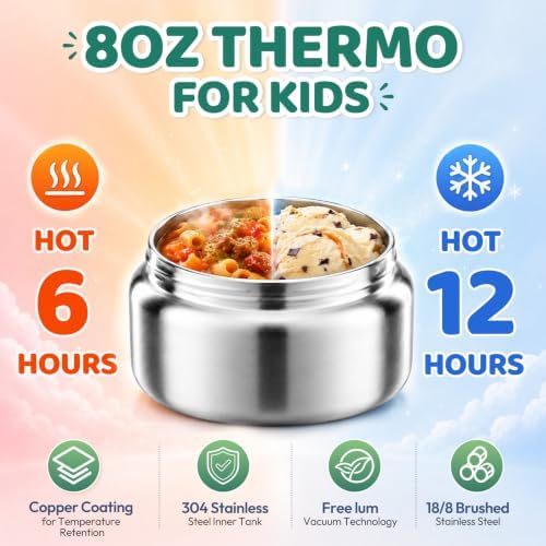 Itslife Bento Lunch Box for Kids with 8oz Soup Thermo&Lunch Bag, Leak-Proof Lunch Food Containers with 4 Compartment, Hot Food Insulated Food Jar for Kids School (Green)