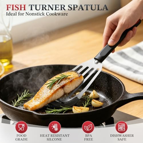 2Pcs Silicone Fish Spatula for Nonstick Cookware,Slotted Turner for Cooking