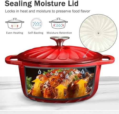 Enameled Cast Iron Dutch Oven Pot with Lid, 6 QT Large Dutch Oven