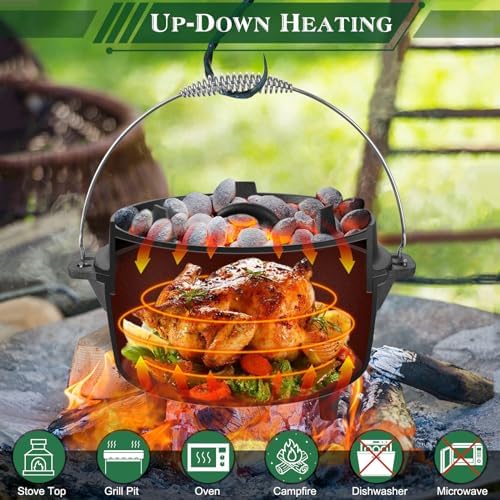 HaSteeL 5QT Cast Iron Dutch Oven Camping Pot with Stainless Steel Scrubber