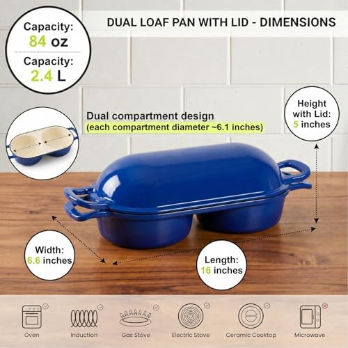 Mini Enameled Cast Iron Bread Loaf Pot with Lid, 6-Inch Double Dutch Oven