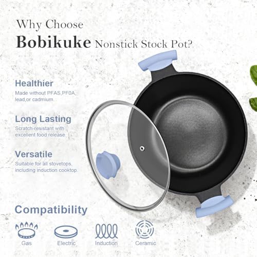 5 Qt Nonstick Stock Pot with Lid, Soup Pot with Stay-Cool Handle, Blue