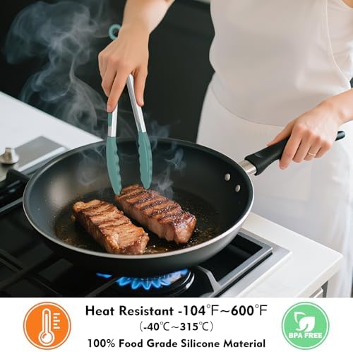 HOTEC Silicone Kitchen Tongs for Cooking, 9-Inch Serving Tongs, Set of 3