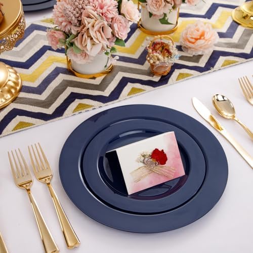 FLOWERCAT 60PCS Blue Plastic Plates - Heavy Duty Blue Plates Disposable (10.25" & 7.5") - serve for 30guest Birthday Party/Wedding/4th of July