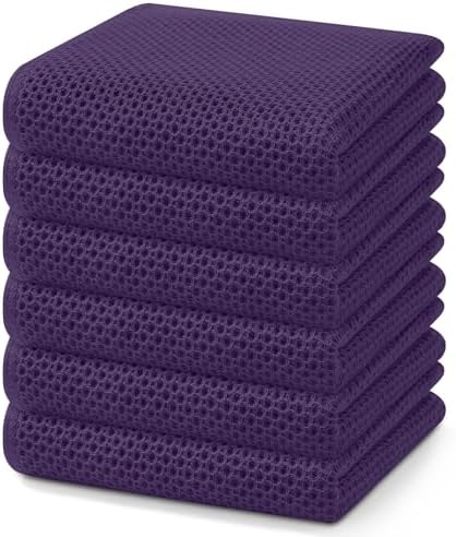 Homaxy 100% Cotton Waffle Weave Kitchen Dish Towels 6-Pack, Eggplant