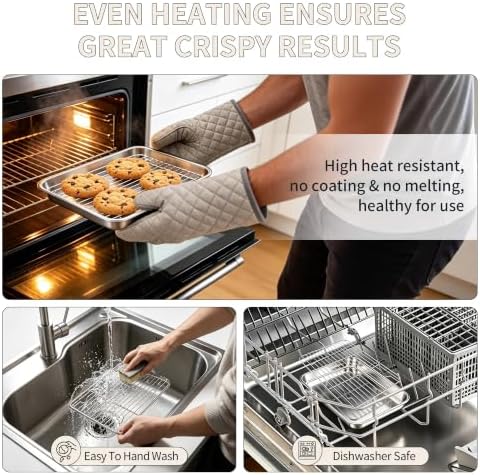 TeamFar Stainless Steel Toaster Oven Pan with Rack Set, 9"x7"x1"