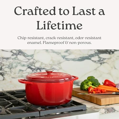ROSSALLINI Signature Enameled Cast Iron Oval Dutch Oven | Non-Stick Serving Pot with Tight Fitting Lid for Perfect Roasting, Baking, Sauteing, and Bread Making | 5Q [Cream]