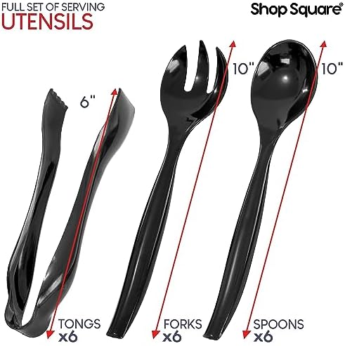 18 Pcs Black Plastic Serving Utensils Set – Heavy Duty Disposable Serving Spoons, Forks & Tongs | 10″ Serving Spoons for Buffet, Party, Catering, Wedding | Reusable, BPA-Free