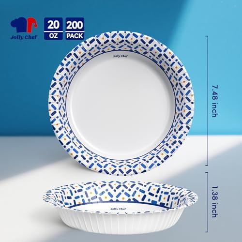JOLLY CHEF Paper Bowls 20 oz 200 Count Large Disposable Bowls Bulk