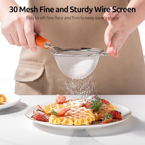 U-Taste Fine Mesh Strainer, 18/8 Stainless Steel Sieve 30 Mesh, S/Orange