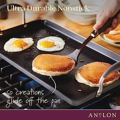Anolon Advanced Home Hard Anodized Nonstick Double Burner Griddle with Roasting Rack, 10 Inch x 18 Inch, Moonstone