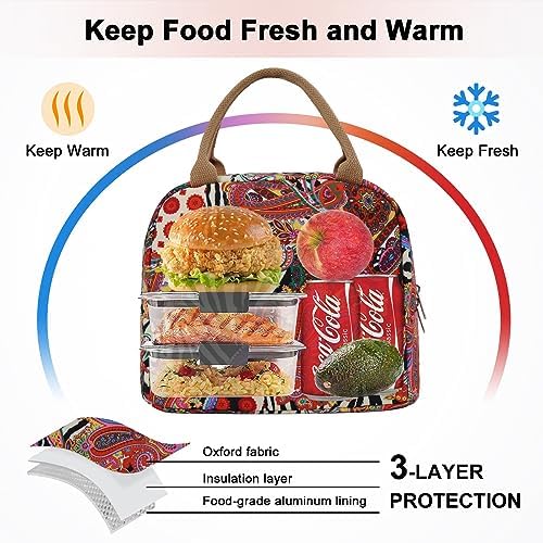 EurCross Aesthetic Lunch Box Bag for Women Daily Use,Boho Stylish Elegant Canvas Insulated Adult Lunch Bento Box Tote Bag