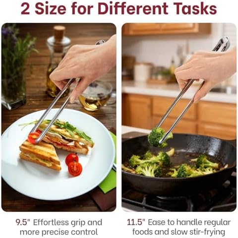 Precise Serrated Non-Slip Tips Cooking Tongs 2 Set (9.5" & 11.5")