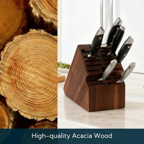KITCHENDAO 20 Slot Acacia Wood Knife Block without Knives, Universal Knife Holder for Kitchen, Holding Multiple Types of Knives, Countertop Butcher Block Knife Stand for Easy Kitchen Storage