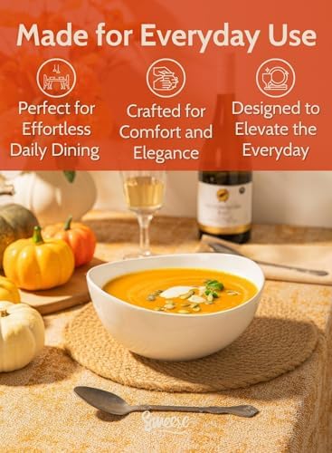Sweese 42oz Porcelain Serving Bowls - Set of 4, 8-Inch White Bowls for Salad, Soup, Pasta & More - Microwave, Dishwasher & Oven Safe