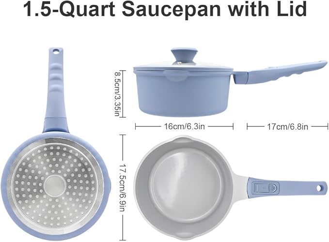 Small Sauce Pan with Lid, 1.5 Qt Ceramic Saucepan with Lid, Non Stick Sauce Pan, Milk Pot & Sauce Pot & Saucepan with Pour Spout, Detachable Handle Milk Pan, Induction Compatible, Oven Safe