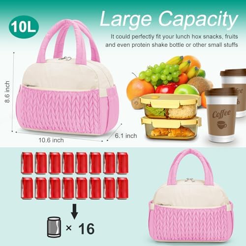 Coobiiya Lunch Box Lunch Bag for Women Men,Reusable Cute Lunch Pail bag,Leakproof,Insulated LunchBox Tote Compact 10L, Cooler Lunch Container for Work Travel Office