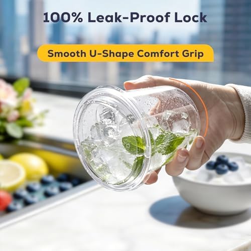 Fit Meal Prep 100 Pack 12 oz Round Bottom Clear Plastic Cups with Strawless Sip Lids, Disposable Iced coffee cups with lids, BPA-Free To Go Cups for Smoothies, Matcha, Party Drinks, Cold Beverage